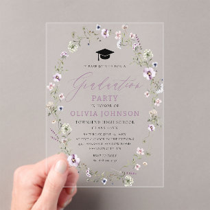 Invitations En Acrylique Fleur sauvage moderne rose violet