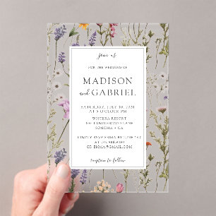 Invitations En Acrylique Fleur sauvage romantique Floral Mariage botanique