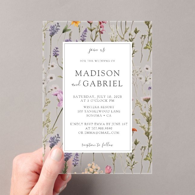 Invitations En Acrylique Fleur sauvage romantique Floral Mariage botanique (In situ (ordinateur de poche))
