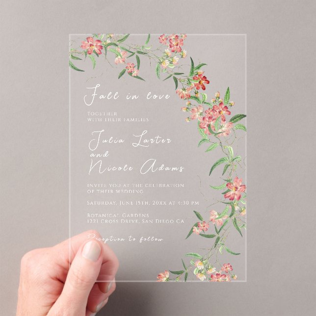 Invitations En Acrylique Fleur sauvage rose Rose Spring Garland Mariage (In situ (ordinateur de poche))