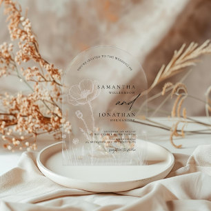 Invitations En Acrylique Fleur sauvage rustique Élégant Mariage moderne