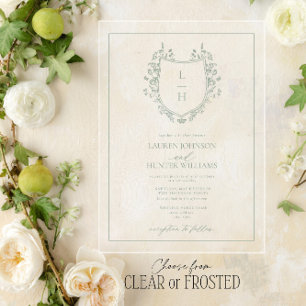 Invitations En Acrylique Fleur sauvage vert classique Monogram Crest Mariag