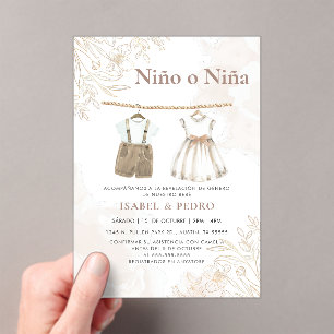 Invitations En Acrylique Fleur sauvage Vêtements de bébé espagnol Révélatio