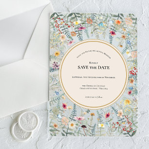 Invitations En Acrylique Fleur sauvage vintage Fern Beige Enregistrer la da