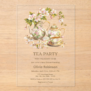 Invitations En Acrylique Fleur Teapot Tea Party Temps pour le Baby shower d
