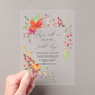 Invitations En Acrylique Fleuris avec moi Fête de fin d'études Fleur sauvag