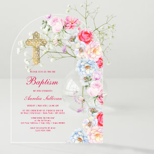 Invitations En Acrylique Fleurs Aquarelle Arche Baptême