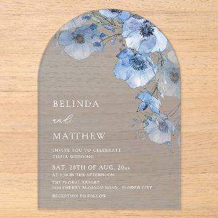 Invitations En Acrylique Fleurs aquarelle bleue Blanche