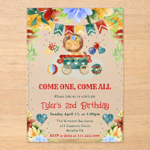 Invitations En Acrylique Fleurs Aquarelle Cirque Lion Enfants Anniversaire