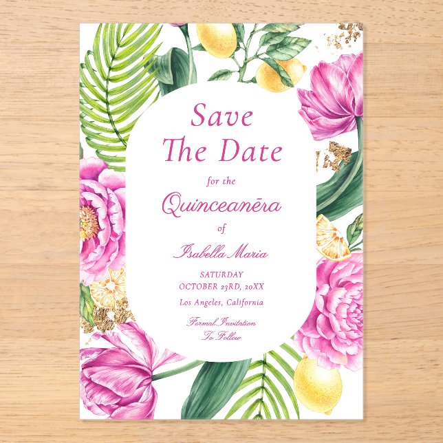 Invitations En Acrylique Fleurs Aquarelle Roses Pivoines Tulipes Quinceañer (Recto)