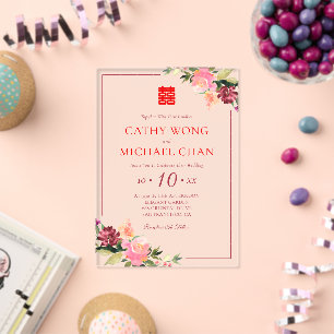 Invitations En Acrylique Fleurs aquarelles double bonheur mariage 