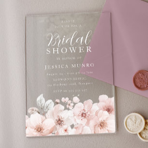 Invitations En Acrylique Fleurs Aquarelles Rose Tendre Enterrement de Vie d