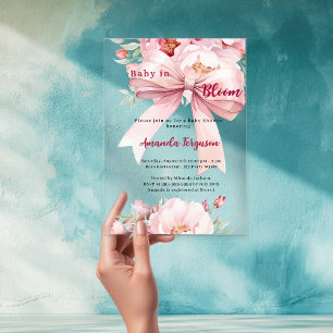 Invitations En Acrylique Fleurs bébé fleur rose arc clair Baby shower