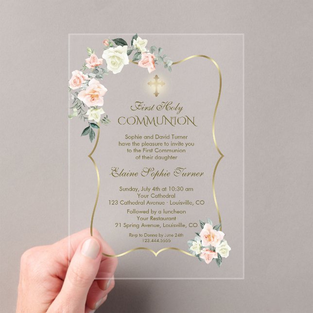 Invitations En Acrylique Fleurs blanches délicates teintées de rose pour pr (In situ (ordinateur de poche))