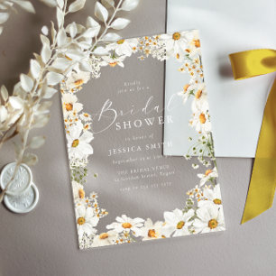 Invitations En Acrylique Fleurs blanches époustouflantes Shower de mariage