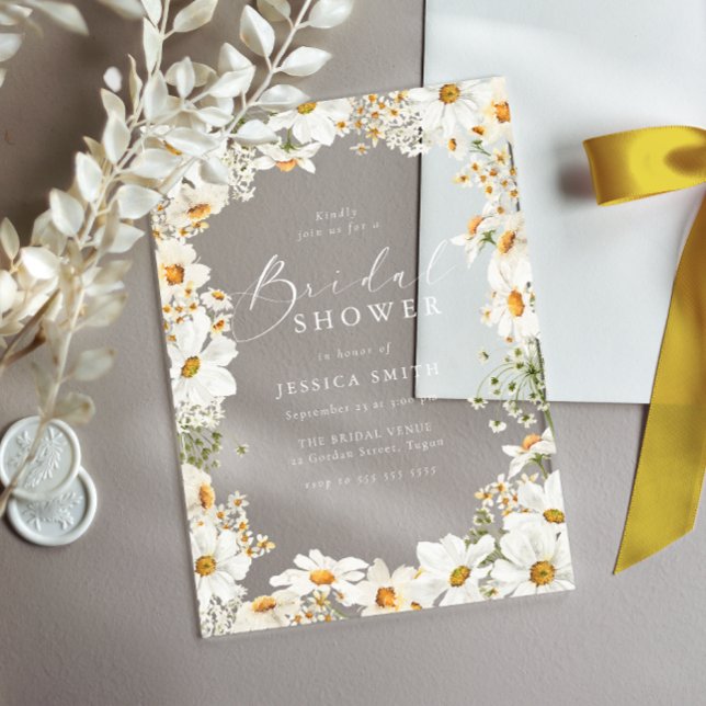Invitations En Acrylique Fleurs blanches époustouflantes Shower de mariage  (Créateur téléchargé)