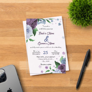 Invitations En Acrylique Fleurs bleu pourpre vert feuille mariage