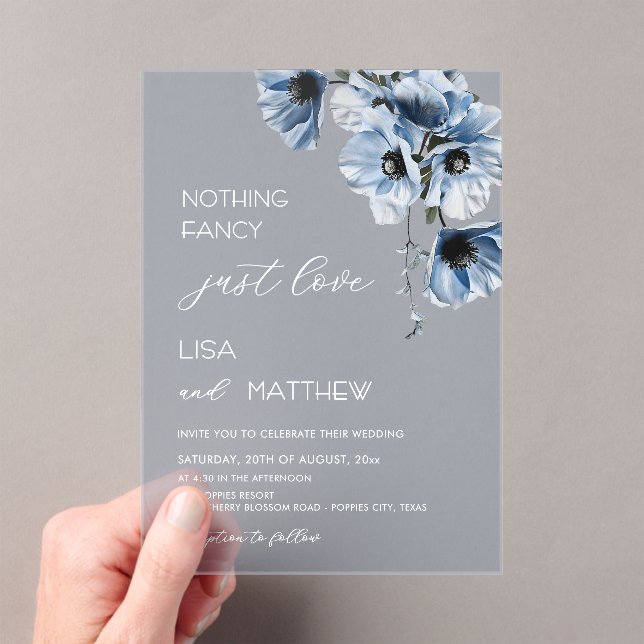 Invitations En Acrylique Fleurs Bleues Blanches (In situ (ordinateur de poche))