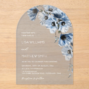 Invitations En Acrylique Fleurs Bleues Blanches