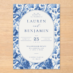 Invitations En Acrylique Fleurs bleues élégantes