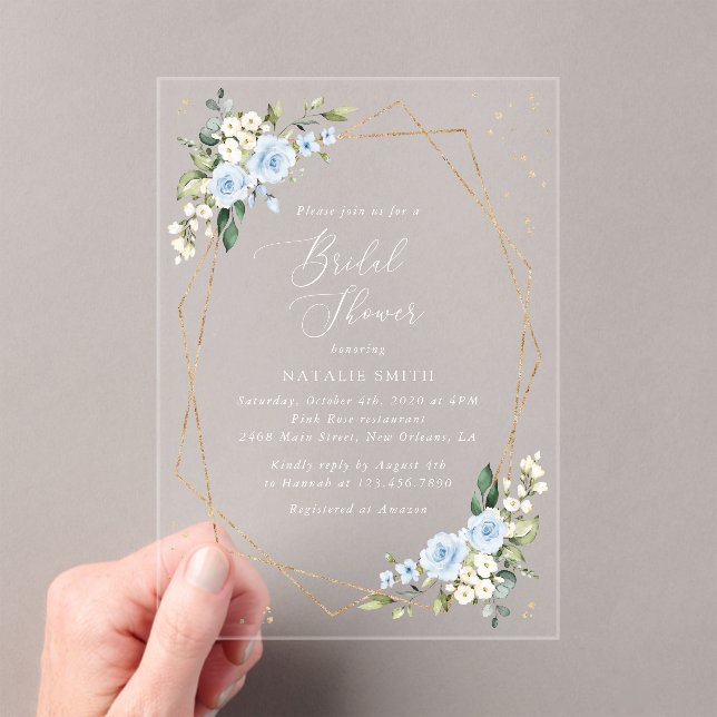 Invitations En Acrylique Fleurs bleues, Fleurs blanches, Boho, Fête des mar (In situ (ordinateur de poche))