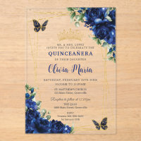 Fleurs bleues royales Floral Quinceañera Papillons