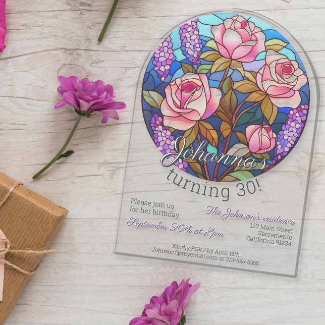 Invitations En Acrylique Fleurs boho imitation vitrail pour anniversaire (Créateur téléchargé)