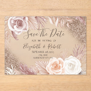 Invitations En Acrylique Fleurs Boho Ombrées Pailletées Or Rose Enregistrer
