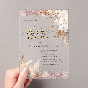 Invitations En Acrylique Fleurs Boho Rose Gold Confetti Enterrement de Vie 