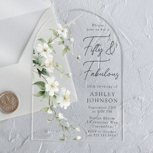 Invitations En Acrylique Fleurs botaniques Cinquante et Fantastique 50e Ann