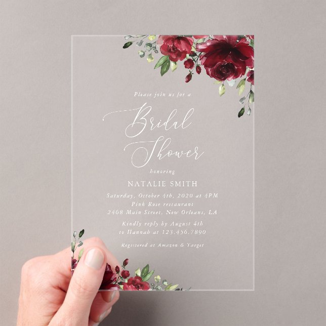 Invitations En Acrylique Fleurs de Bourgogne, Fleurs Rouges, Bohème, Lancem (In situ (ordinateur de poche))