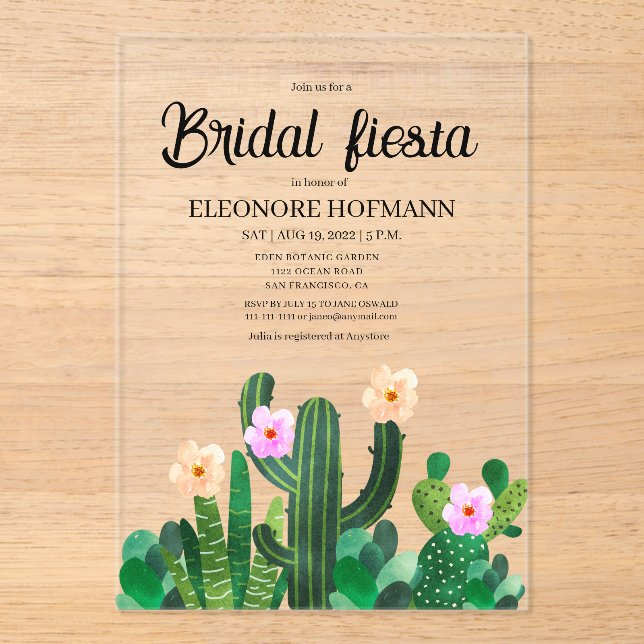 Invitations En Acrylique Fleurs de cactus Fiesta de mariage (Recto)