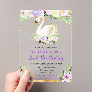 Invitations En Acrylique Fleurs de couleur violette et crème à l'aquarelle 