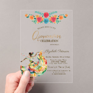 Invitations En Acrylique Fleurs de Fiesta Señorita Mexicaine Quinceanera