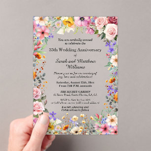 Invitations En Acrylique Fleurs de jardin chic 35e anniversaire de mariage