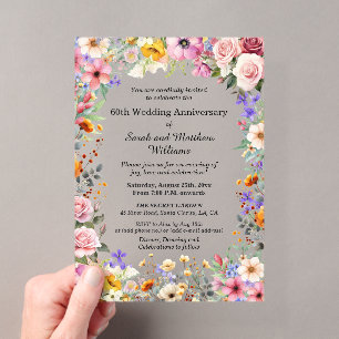 Invitations En Acrylique Fleurs de jardin chic 60e anniversaire de mariage