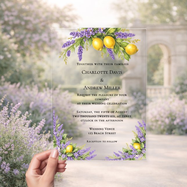 Invitations En Acrylique Fleurs de lavande citrons luxe mariage clair  (Créateur téléchargé)
