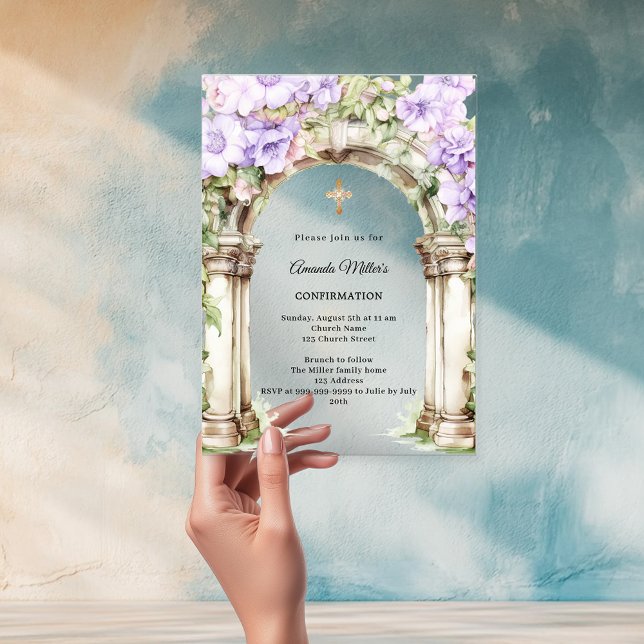 Invitations En Acrylique Fleurs de lavande en arche pour la Confirmation d' (Créateur téléchargé)