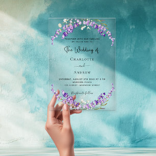 Invitations En Acrylique Fleurs de lavande violet mariage clair