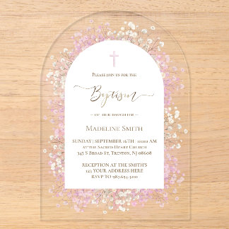 Invitations En Acrylique fleurs de lilas blanc aquarelle Baptême