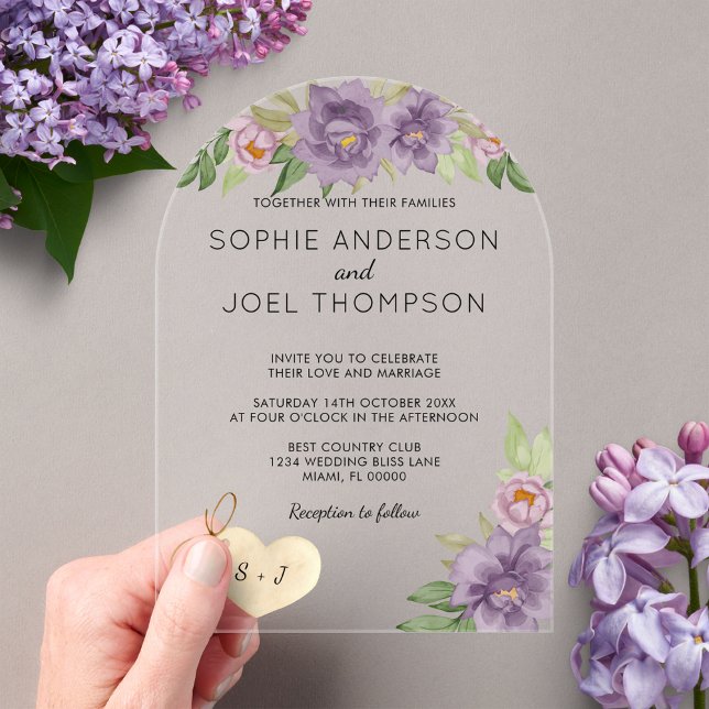 Invitations En Acrylique Fleurs de lilas romantiques rustiques Monogramme d (Créateur téléchargé)