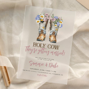 Invitations En Acrylique Fleurs de l'Ouest et du Pays Bottes Mariage rustiq