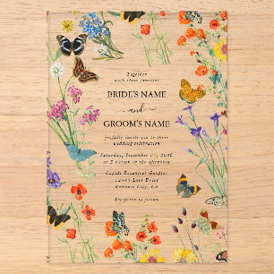 Invitations En Acrylique Fleurs de mariage papillons aquarelle florale