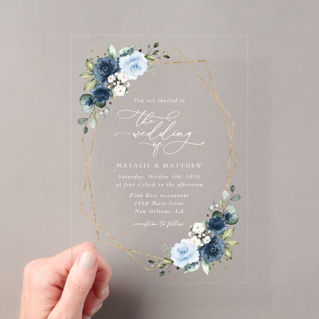 Invitations En Acrylique Fleurs de marine, Fleurs bleues, Bohème, Mariage f (In situ (ordinateur de poche))