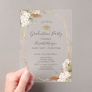 Invitations En Acrylique Fleurs de Pampas,Casquette de remise de diplôme,Re