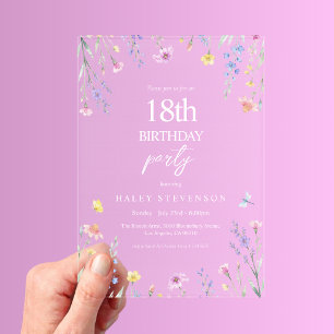 Invitations En Acrylique Fleurs de pastel de fleur sauvage aquarelle pour 1