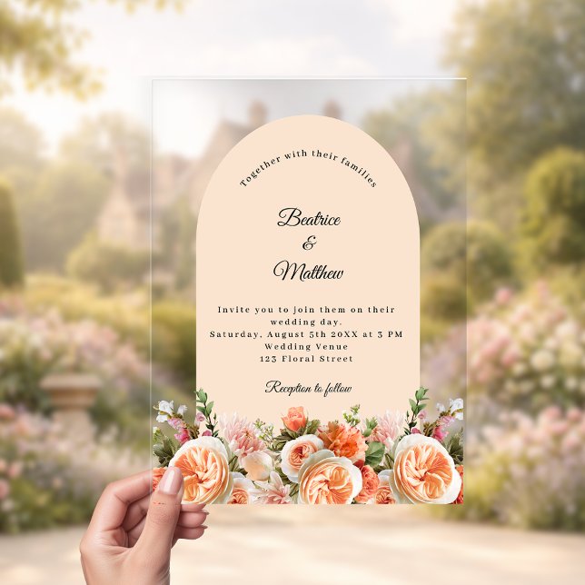 Invitations En Acrylique Fleurs de pêche rose clair pour mariage (Créateur téléchargé)