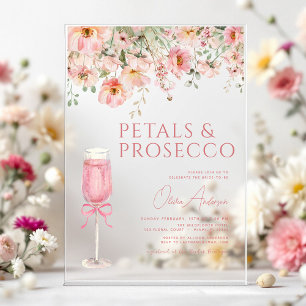 Invitations En Acrylique Fleurs de Pétale Rose & Prosecco Blush Enterrement