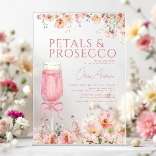 Invitations En Acrylique Fleurs de Pétale Rose & Prosecco Blush Enterrement