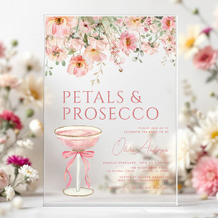 Invitations En Acrylique Fleurs de Pétale Rose & Prosecco Blush Enterrement